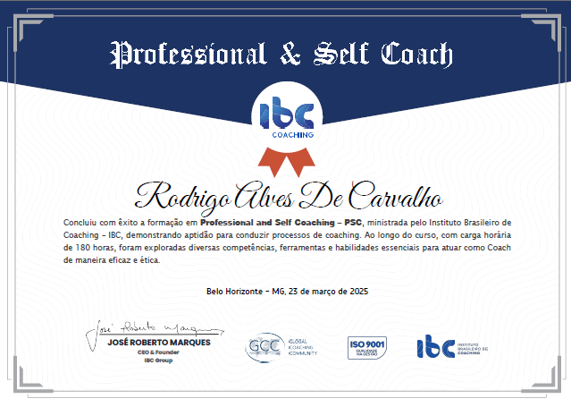 Certificado Professional & Self Coach de Rodrigo Carvalho